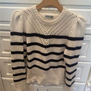 St. Roche Cream and Navy Crew Neck Puff Sleeve Sweater